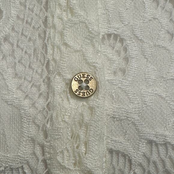 GUESS Y2K Cloud White Stretch Floral Lace Button Blouse Office Career Coquette - Picture 5 of 10